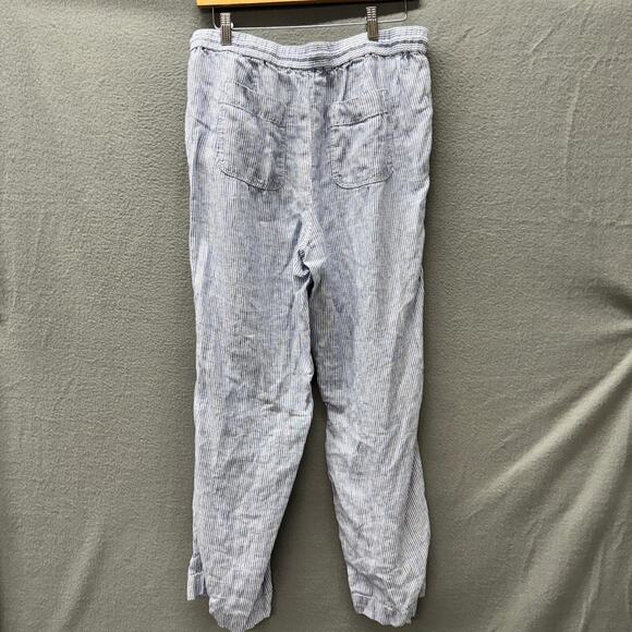 Talbots Linen Pants Womens 10P Petite 10 Blue White Coastal Stripe + Pockets - Picture 3 of 8
